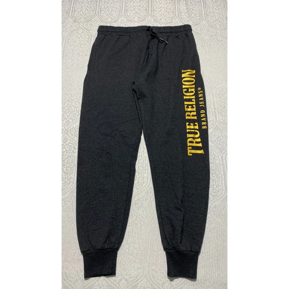 True Religion Loungewear‎ Mens Large Black Gold Logo Jogger Sweatpants